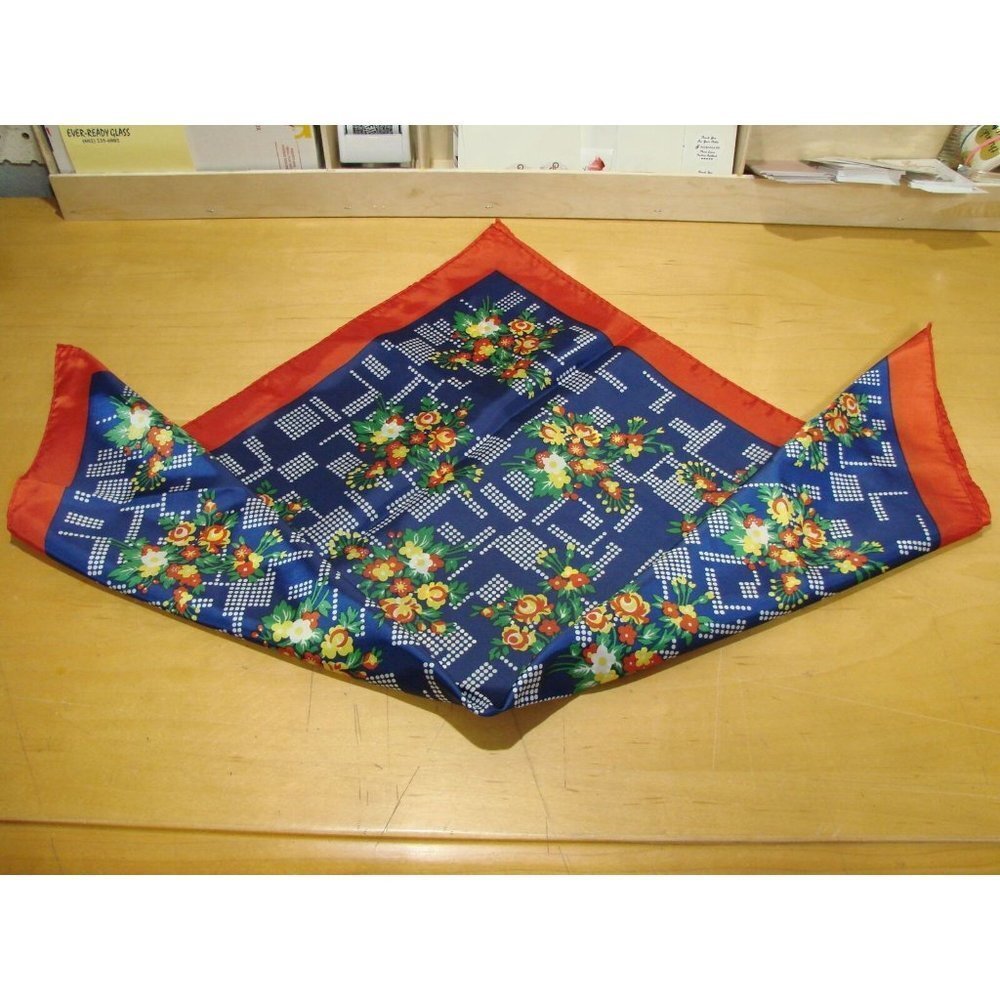 Vintage Scarf 25.5" Square Floral Bright Color Fashion Hair Accessory Belt More